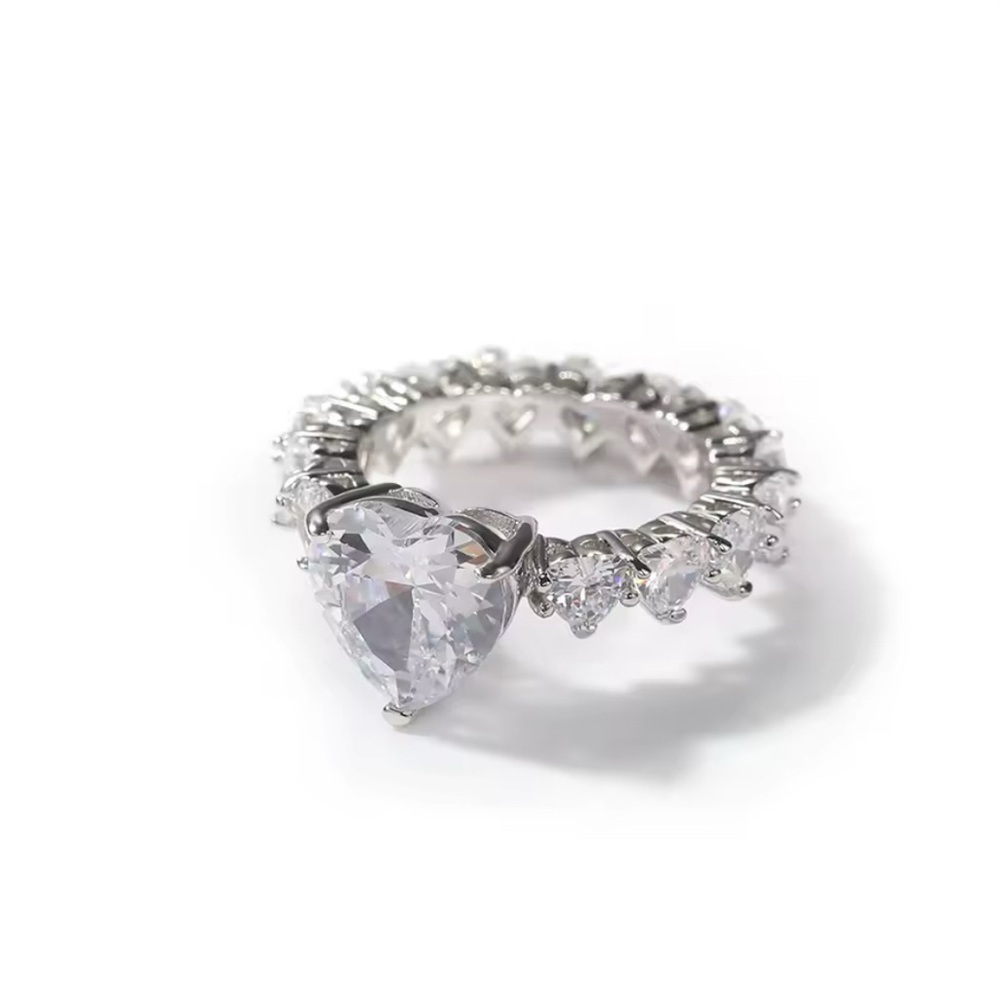 Heart ring SIZE 7 Luxury Pink White CZ Iced Out Bling Full Heart Cubic Z…